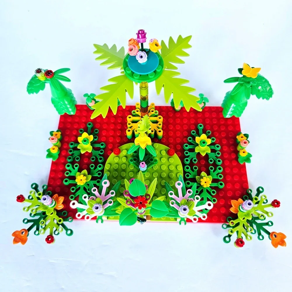 LEGO Custom Tropical Garden Jungle MOC Red Baseplate Botanical Scene Build